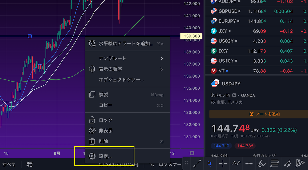 水平線設定